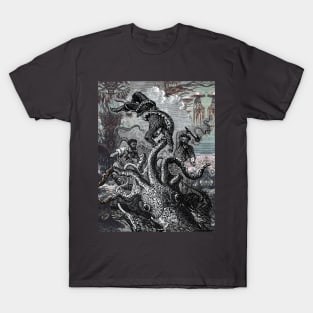 GIANT SQUID GRASPS A SAILOR Thousand Leagues Under the Sea Crespo Island T-Shirt